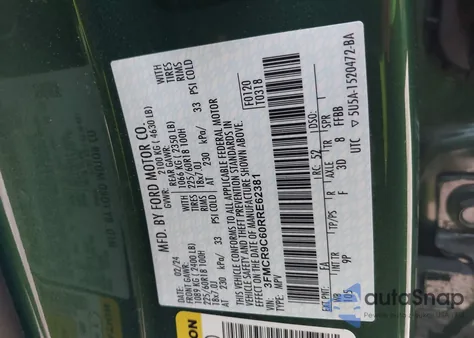 2024 Ford Bronco Sport Outer Banks из США, поврежденный, VIN 3FMCR9C60RRE62381